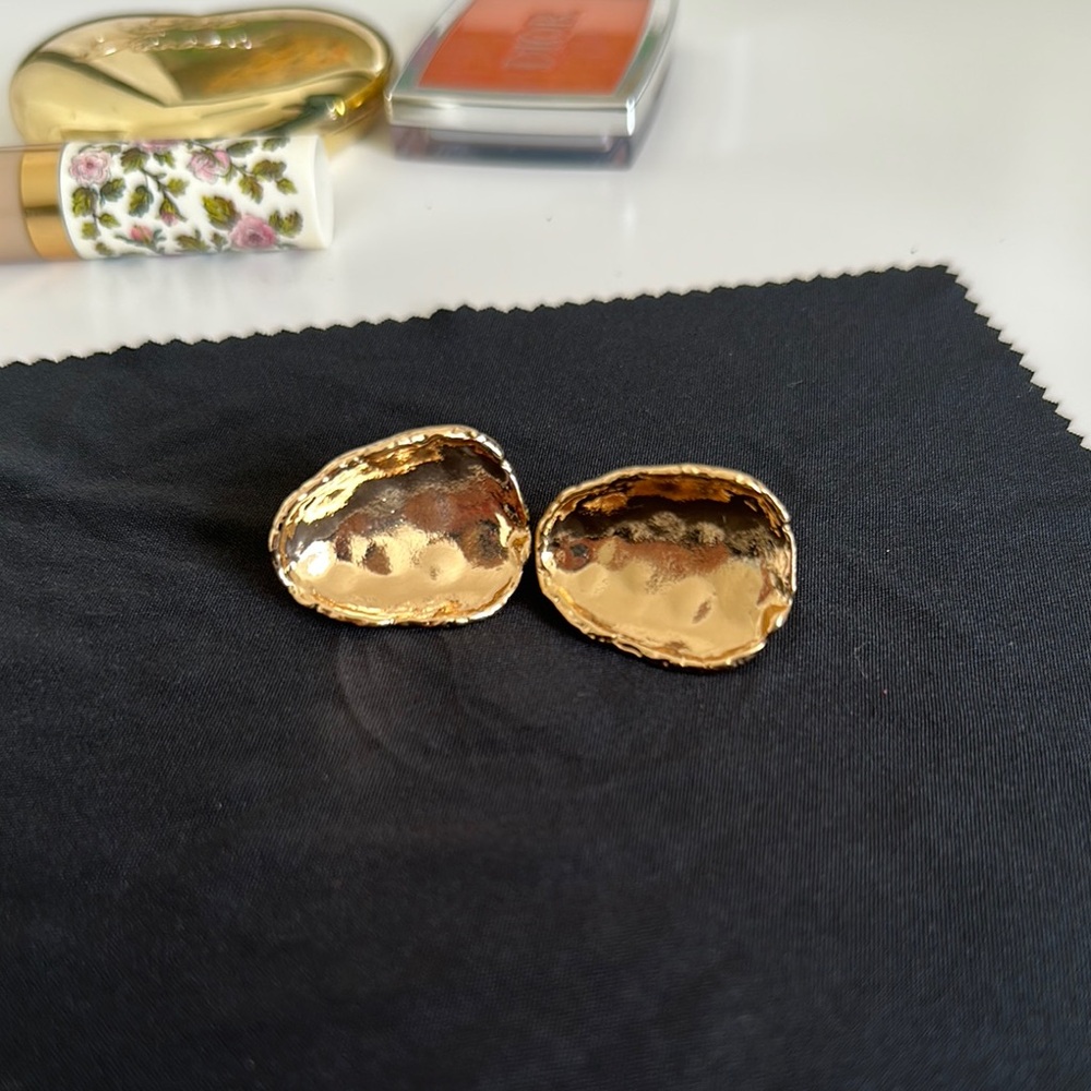 Gold Textured Stud Earrings - Picture 2 of 5